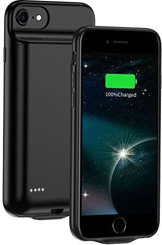 JUBOTY [6800 mAh Akkuhülle für iPhone 6/6S/7/8/SE 2020/SE 2022, hohe Kapazität, tragbare Ladehülle, erweiterter Akku, wiederaufladbarer Handy-Akku-Ladegerät, 4,7 Zoll (4,7 Zoll) (schwarz)