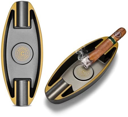 CIGARLOONG Cigar Ashtray Portable 2 Slot Cigarette Ashtray for Household Desktop Patios Indoor Outdoor Office Decoration(Black)