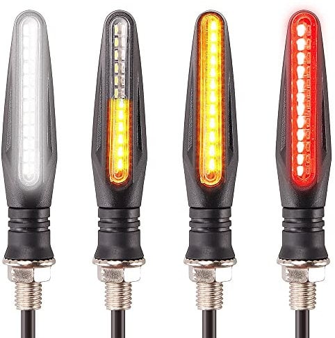 Maso 4PCS Motorcycle Indicators Flowing Turn Signal Lights/Daytime Running Light/Brake Light, 12V 3000 K Turning Indicators for ATV Bikes Off Road Chopper White/Red+Yellow+Black