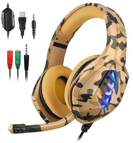 targeal Gaming Headset with Microphone - for PC, PS4, PS5, Switch, Xbox One, Xbox Series X|S - 3.5mm Jack Gamer Headphone with Noise Canceling Mic (J1-camo1)