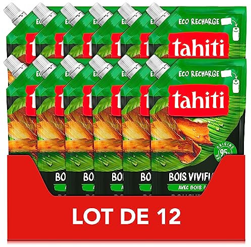 TAHITI - Eco-Recharge Gel Douche Tahiti Bois Vivifiant - Formule 95% d'Origine Naturelle - Lot de 12 x 500 ml