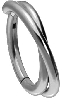 PIERCINGLINE Titan Segmentring Clicker 2 Ringe ÜBERKREUZT Ohrpiercing Tragus Helix Conch Daith 10 mm Silberfarben