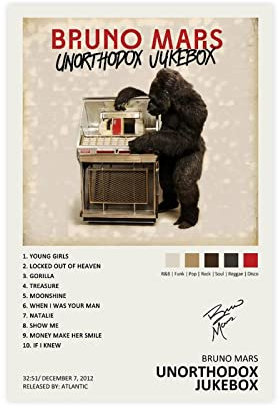 NILK Bruno Poster Mars Unorthodox Jukebox Music ALbum Cover Signed Limited Poster Leinwand Poster Schlafzimmer Dekor Büro Zimmer Dekoration Geschenk Unframe:12x18inch(30x45cm)