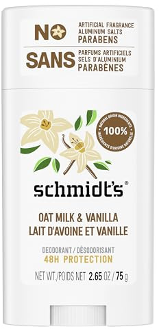 Schmidt's Aluminum-Free Vegan Deodorant Vanilla & Oat Milk with 24 Hour Odor Protection, for Women and Men, Natural Ingredients, Cruelty-Free, 2.65 oz