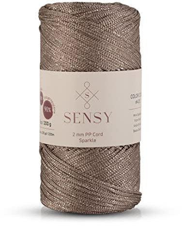Sensy Premium 2 mm 230 Meter Glitzer Polyester-Seil, 90% Polypropylen, 10% Polyesterschnur, Makramee-Kordel 2 mm Häkeltasche Kordel Makramee Seil Häkelgarn Geschenk für Strickwaren (Nerz-Glitzer)