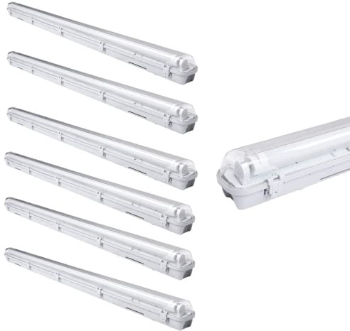 Sonnewelt LED Feuchtraumleuchte 150 cm 6 Stück 6000K Kaltweiß 24W 2040lm Flimmerfrei T8 Werkstattlampe IP65 Wasserfest Wannenleuchte Leuchte für Garage Keller Bad Büro Warenhaus