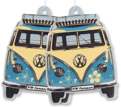 BRISA VW Collection - Volkswagen Luft-Erfrischer-Duft-Spender fürs Auto im T1 Bulli Bus Motiv Doppelpack (Bus Front/Pina Colada/Türkis)