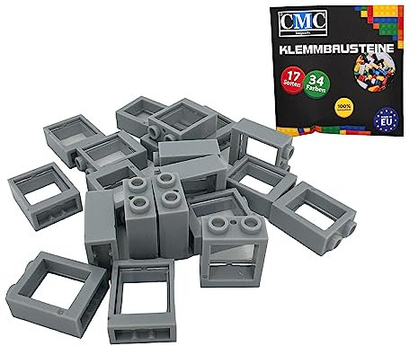 CMC imports 20 blocchi per finestre con disco, diversi colori a scelta, 1 x 2 x 2 gommini (411 – grigio chiaro)