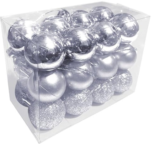 DITK-U 24 Weihnachtskugeln, 3 cm, matt, glitzernd, Weihnachtsbaumschmuck, glänzend, für Weihnachten, Urlaub, Hochzeit, Party, Dekoration, Zuhause, Festival, Dekorationen (Silber)