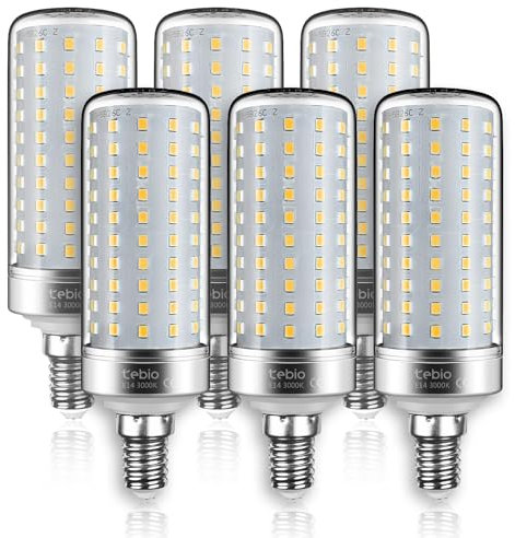 tebio Bombillas LED de Maíz E14 25W 3000K Blanco Cálido, 2500LM, Equivalente a 200W, Bombillas LED Candelabro y Vela, No Regulables, Pack 6