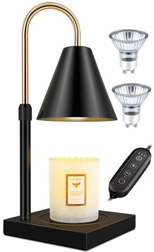 RAINBEAN Kerzenwärmer Lampe mit Timer Einstellbare Höhe und Helligkeit Elektrische Kerze Lampe Wärmer für große & kleine Jar Duftkerze Vintage Wachs Schmelzen Wärmer Vintage Home Decor (Schwarz)