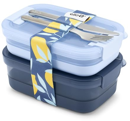 Ello 2-Pack Lunch Stack Plastic Food Storage Container Bento Box with Airtight, Leak-Proof Locking Plastic Lids and Silicone Base, BPA-Free, Freezer, Microwave, and Dishwasher Safe, Blueberry