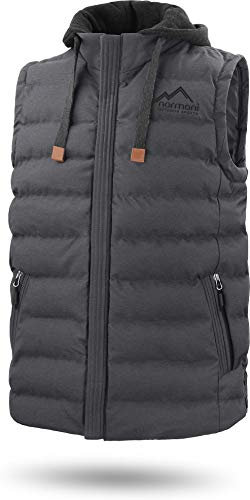 normani Herren Bodywarmer wattierte Outdoor Weste mit abnehmbarer Kapuze und wasserdichten Reißverschlüssen Farbe Anthrazit Größe 7XL