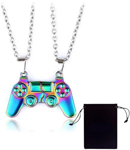 LSUWDE Lot de 2 Colliers Magnétiques pour Couple avec Pendentif Manette de Jeu - Colorés - Cadeaux de Saint-Valentin pour Petit Ami, Petite Amie, Mari, Épouse