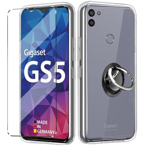 HuiYouMY hülle mit Glas 1Pcs Compatible with Gigaset GS5 & GS5 Pro Folie,mit Ring,hülle silikon stoßfest Compatible with Gigaset GS5 & GS5 Pro schutzhülle schutzfolie schutzglas Folie handyhülle