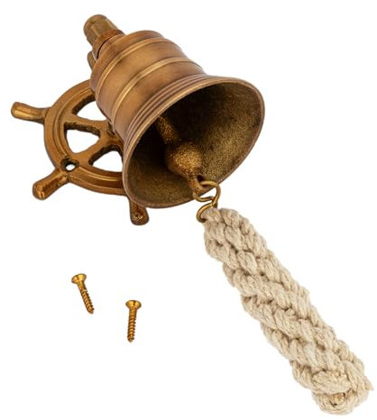 NKlaus Glocke mit Steuerradwandhalterung aus Messing antik 7x5,5cm Maritime Wanddeko 14971