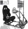 Anman Professional Gaming Simulator Cockpit with Monitor Stand and Black Seat Fit for Logitech G923 G29 G920 Thrustmaster T80 T150 Fanatec Adjustable Driving Mount Not Included Wheel Shifter Pedal
