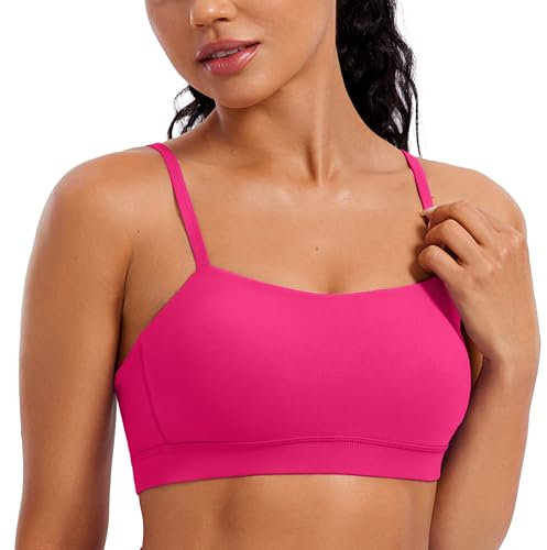 CRZ YOGA Damen Butterluxe Low Impact Sport BH Gepolstert Ohne Bügel Crop Tops Verstellbar Spaghetti Träger Fitness Yoga Bra Granita Pink 40