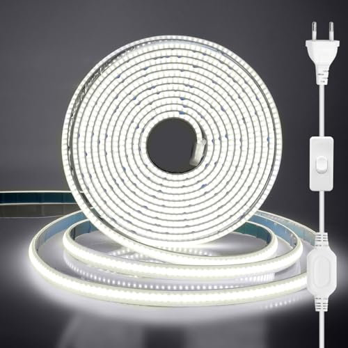 Wisada 220V COB LED Streifen 40M, IP65 LED Band Lichtschlauch Leiste Kette Selbstklebend, 288LEDs/m Flexible Superhell Kaltweiß CRI≥85 LED Lichtband mit Schaltstecker für Weihnachten, Hochzeit