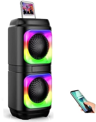 Altavoz Portatil con Bluetooth Efecto de Luces LED RGB Speaker con Lector USB MP3 Torre Karaoke con Radio Integrada, Altavoces 4 x2 (BT-2413)