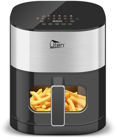 Uten Dual Blaze Air Fryer 5.5L Visual Window, Color Screen, 14 Pre Menus, Delayed Start, Stainless Oil Net, 2 Fast Heaters Independently Controllable, No Flip Food, Oil Free, Enery Save, Fast Cooking