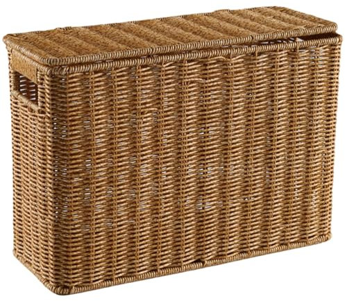DEARMAMY Panier tressé en jonc de mer Porte-revues en osier naturel Porte-journaux rectangulaire Organiseur de jouets Boîte de rangement décorative pour les
