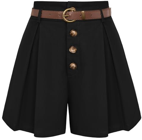 Belle Poque Damen Sommer Bermuda Shorts Weites Bein Hohe Taille Arbeit Büro Shorts Hosen Baumwolle Shorts Schwarz BP0913-01 XL