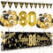 80 Geburtstag Dekoration Mann Frau, Schwarzes Gold 80. Geburtstags Deko, Happy 80th Birthday Banner, Zahl 80 Luftballons, Schwarzes Gold Konfetti Luftballons, Feuerwerk Dreieckiges Flaggenbanner