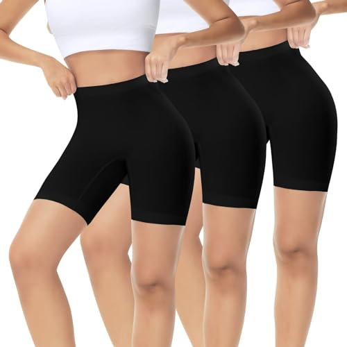 IceReco 3er Pack Radlerhose Damen Kurz für Kleid Kurze Leggins Unter Kleid Boxershorts Leggings Schwarz Blickdicht Laufhose Trainingshose Reibungslos Tennishose Outdoor Biker Unterhosen Fahrradhose XS