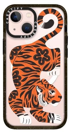 CASETiFY Impact iPhone 13 Mini Case [4X Military Grade Drop Tested / 8.2ft Drop Protection/Compatible with Magsafe] - Fierce Tiger - Glossy Black