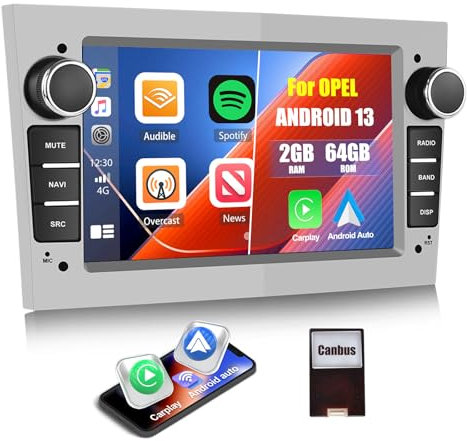 2G+64G CAMECHO Android 13 Radio Coche con GPS Carplay Android Auto para Opel Astra Zafira Corse Vectra Zafira,Pantalla de 7 Pulgadas 2 DIN con Bluetooth FM RDS WiFi Mirror Link [Plata]