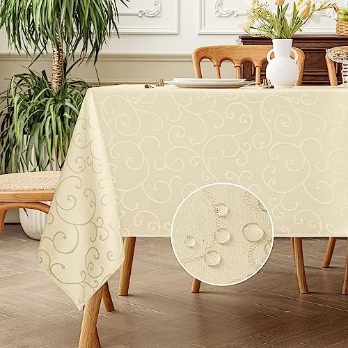 Romanstile Quadratische Tischdecke 140x140 cm Jacquard Damast Beige abwaschbar wasserabweisend Fleckenschutz Table Cloth Tischdecken Deko für Outdoor Geburtstag Hotel Restaurant Bar Café Birstro