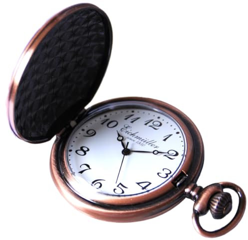 Eichmüller Quartz Savonnette Taschenuhr Kupfer Rosé mit Karabiner Kette und Box