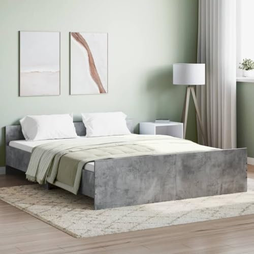 THOYTOUI Bettgestell, Polsterbett Bettrahmen Tagesbett Bett Geeignet für Schlafzimmer Hotel Wohnung Gästezimmer mit Kopf- und Fußteil Betongrau 150x200 cm