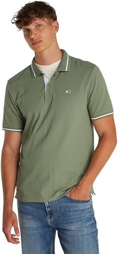 Tommy Jeans Herren Poloshirt Kurzarm Tipped Regular Fit, Grün (Aruba Green), L