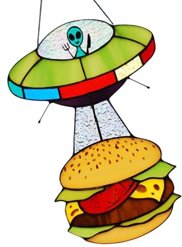 Außerirdische Fensterdekoration, UFO-Sonnenfänger | Einzigartiges UFO- und Hamburger-Entwurfsdekor, hängende Ornamente, bemaltes Türschild in UFO-Form, Dekor