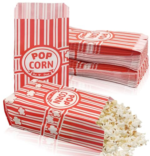 Popcorn Tüten100 stk Popcorn TüTen Klein Für Movie Night, Tüten Für Popcorn, Papiertüten Rot Für Popcorn Mais, Popcorn Box Candy Tüte Popcorntüten Zum Kino Zubehör 21 * 9 * 6cm