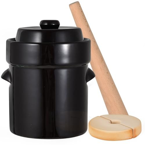Tarro de fermentación de 2 litros, tarros de fermentación con cierre de aire, fermentación o decapado como recipiente de kimchi, kombucha, masa madre y chucrut, fermentador de cerámica con pesos, tapa