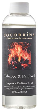 COCORRÍNA Ricarica Diffusore Ambiente 200ml, Tabacco & Patchouli, Profumo Lungo Durata con Oli Essenziali Naturali, Fragranza Rinfrescante e Rilassante per Soggiorno, Camera da Letto e Bagno