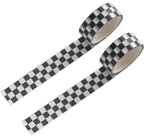 Gowxs 2 Stück Farbiges Klebeband Leichtes Schachbrett Muster Papierband DIY Schwarz-Weiss