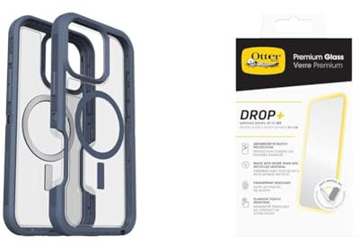 OtterBox Bundle Defender Series XT MagSafe Case for iPhone 16 Pro Max, Shockproof, Drop proof, Ultra-Rugged, Protective Case, Clear/Blue & Premium Glass Screen Protector