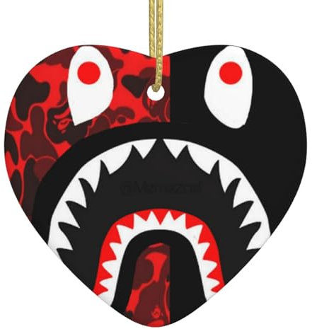 Rot-Schwarz Hai Weihnachten Herz Anhänger - Christbaumschmuck Kugeln Schöne Keramik Anhänger Festliche Dekorationen
