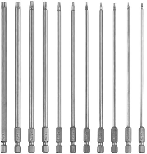 11 PCS 200mm Torx Bit Set Lang, Torx Schraubendreher Set, Magnetischer Torx Set, Sternenkopf Bitsatz Lang, S2 Stahl Torx Bits, T6, T7, T8, T10, T15, T20, T25, T27, T30, T40