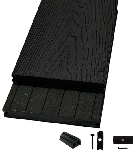 Woodstore24 WoodoMalta Komplettset 2,4 m - Anthrazit - Terrassendiele - Massivdiele - Rutsch- & Wetterfest - Breite: 146 mm, Stärke: 18 mm - 13 m²