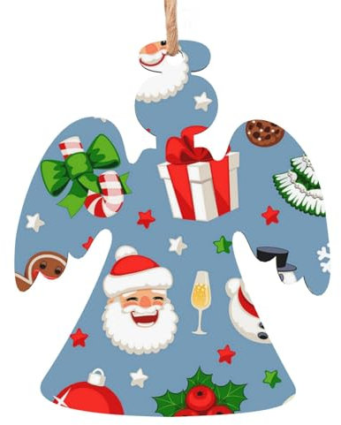 Weihnachtsschmuck aus Holz für Baumdekoration, Stechpalme, Beere, Weihnachtsmann, hängende Weihnachtsbaumschmuck, Kugel, Heimdekoration (Engelform)