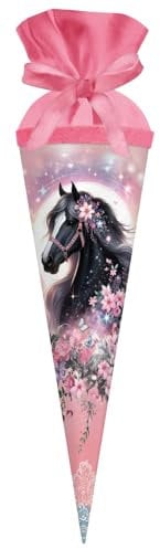 goldbuch 93 141 Geschenktüte 35 cm Luna, Geschwistertüte Rosa, Schultüte mit Motiv Pferd, Geschenkverpackung 35 x 11,5 cm, Zuckertüte aus Lackkarton mit Filzverschluss für Jungen und Mädchen