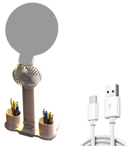 SANRLO LED-Schreibtischlampe, Ventilator, Uhr, 3200 mAh, wiederaufladbar, USB-LED-Anzeige, Zeit-Temperatur-Leselampe mit Ventilator