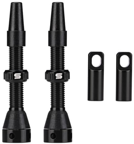 CYSKY 2 Stück Presta Tubeless-Ventile 40mm 44mm mit Ventileinsatz-Entferner und Ventilschaftkappen, passend für die meisten Tubeless-Felgen für Fahrräder Paar (Schwarz, 40mm)