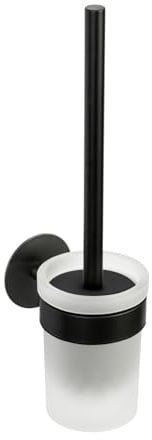 Schöner Wohnen Kollektion WC-Garnitur Mod. Meleto Edelstahl rostfrei matt Schwarze Halterung satiniertes Glas Bürstenkopf flexibel Maße 9,5 cm x 36 cm x 12,5 cm Farbe Schwarz