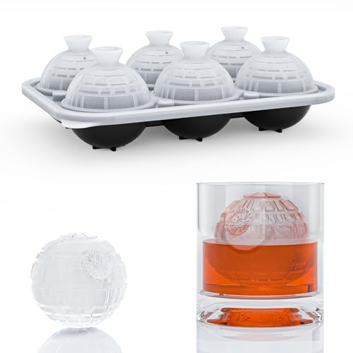 6 Chamber 2.2 3D Death Star Ball Ice Cube Tray With Funnel,Large Round Ice Ball Molds Silicone Fun Shapes Whiskey Circle Ice Tray,For Chilling Whiskey,Cocktails,Bourbon,Brandy and Beverages
